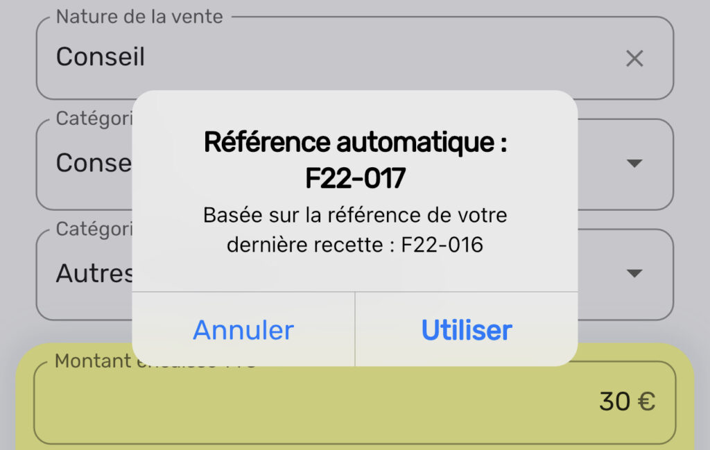 Référence automatique d'une recette