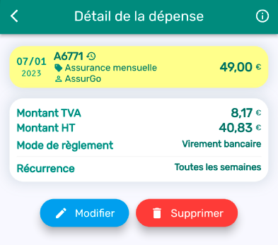 Détails de la dépense récurrente