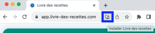 Livre des recettes dans le navigateur Chrome