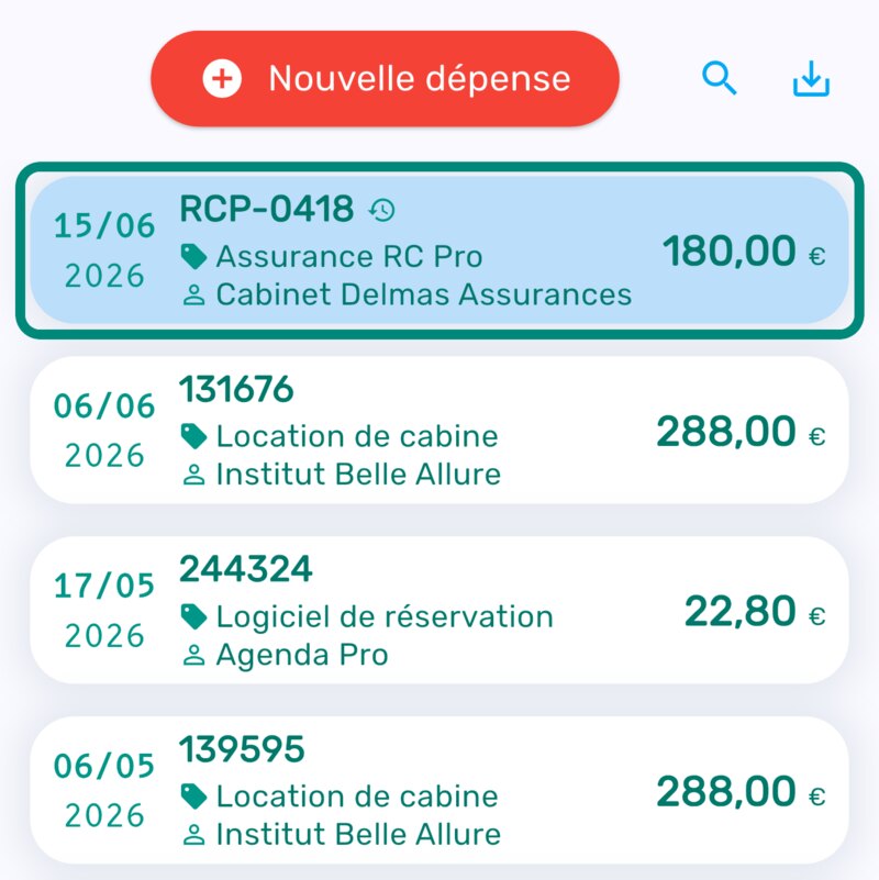 Liste des dépenses avec la dépense récurrente annuelle encadrée, mise en évidence en couleur