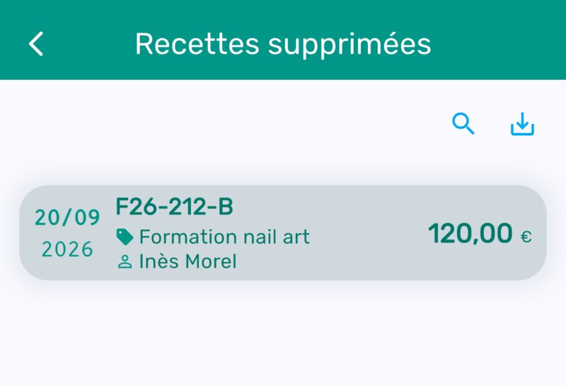 Liste des recettes supprimées avec une recette supprimée en 2026