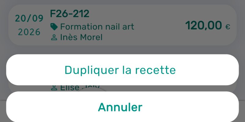 Menu Dupliquer la recette ouvert par un appui long sur une recette